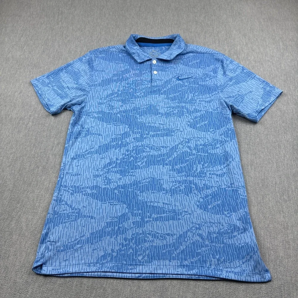 Nike Polo Shirt Mens Small Blue Standard Vapor Camo Dri-Fit Performance Active